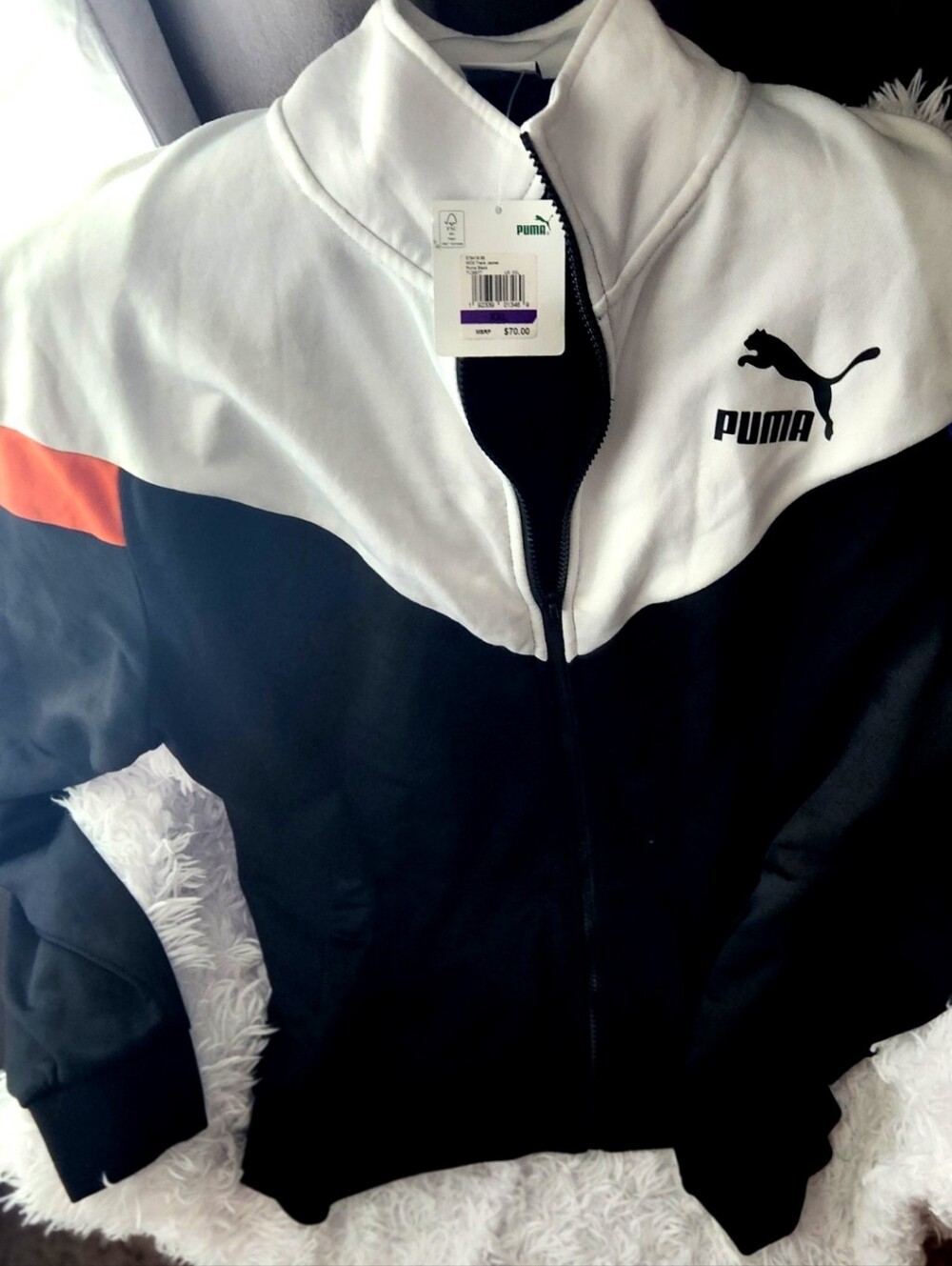Puma Black & White Bomber Jacket with Orange Accent